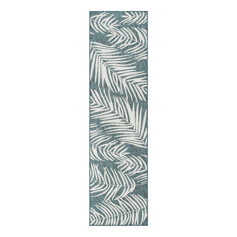 Union City Indoor / Outdoor Area Rug in Teal/Ivory, Runner 2'7" x 10'