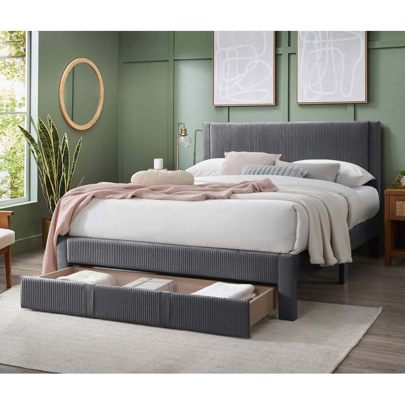 Lit de rangement en velours Mercer41, Double, Gris foncé