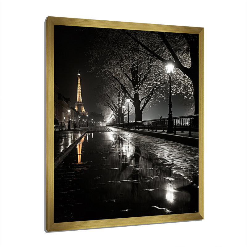 Parisian Moonlit Night I - Paris, reproduction d'art encadrée, Cadre doré simple, H 44 po x l 34 po x P 1,5 po