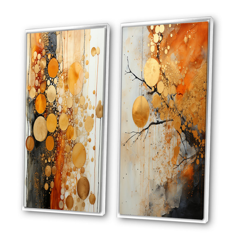 «Gold Gray Rustic Reflections», 2 pièces sur toile, Cadre blanc, H 32 po x l 32 po