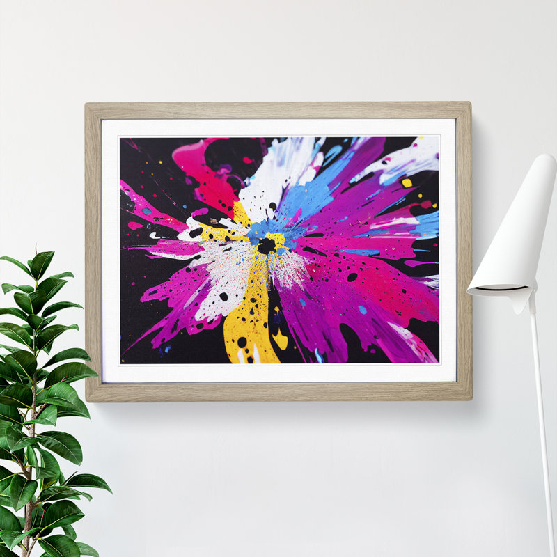 Hewarming Flower Splash Abstract - Single Picture Frame Painting, 34cm H x 46cm W x 2cm D, Oak