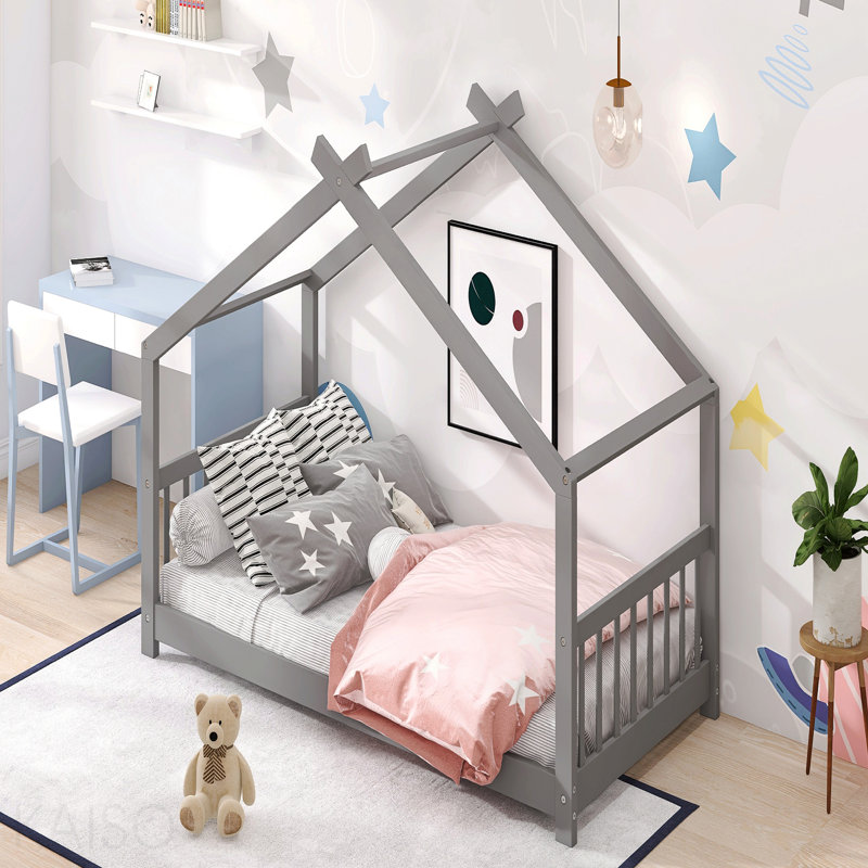 Lit, bois maison, gris, Lit simple