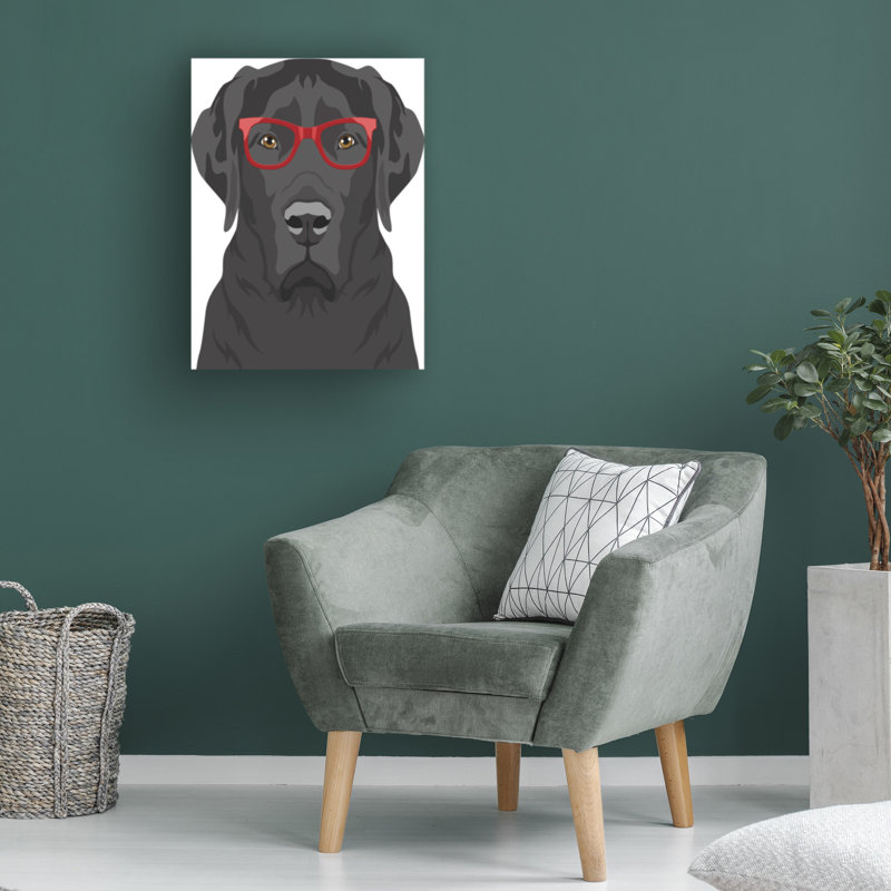 Art mural sur toile tendue - Labrador Retriever portant des lunettes Hipster 2 de Furbaby Affiliates pour décoration de salon, de chambre à coucher ou de bureau - 24 x 32