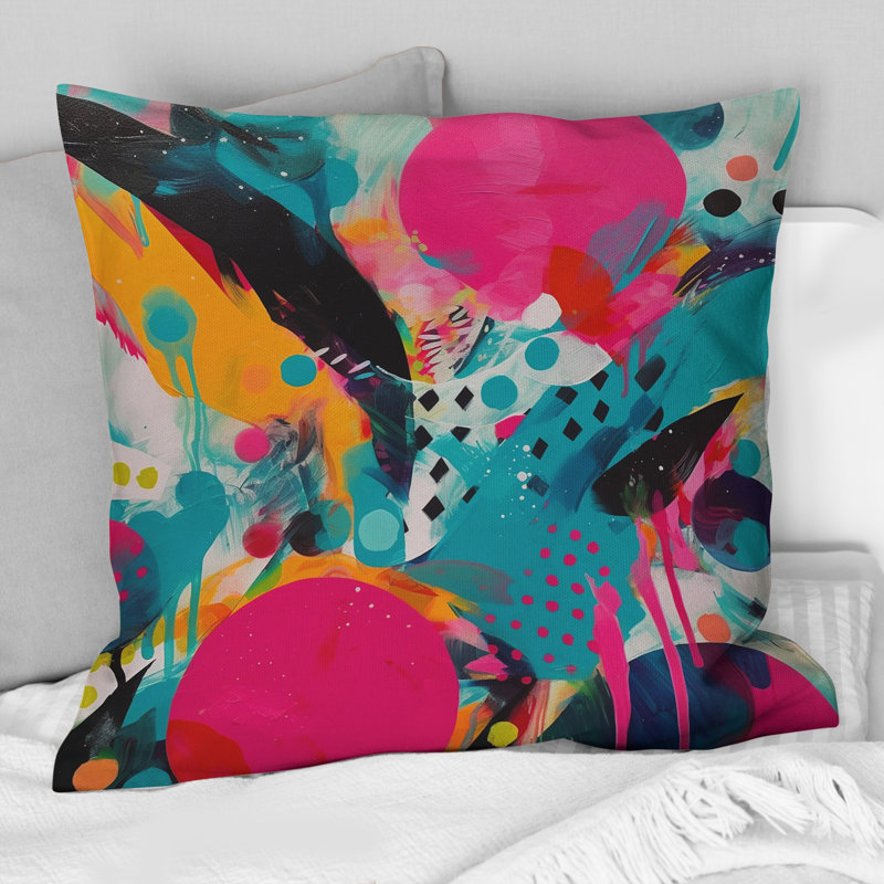Enigma I rose et turquoise - Coussin décoratif imprimé abstrait