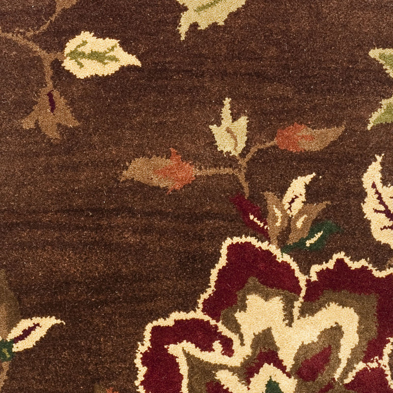Handmade Brown Floral Wool 4' x 6' Area Rug