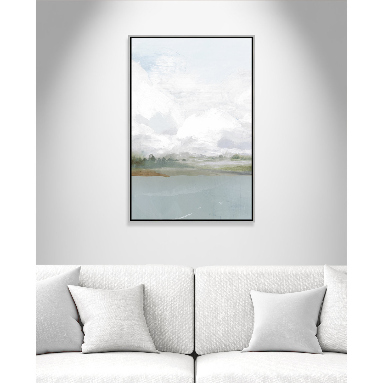 All Shore Watercolor Canvas Painting Print with Wood Floater Frame , 37.5" H x 25.5" W, Silver