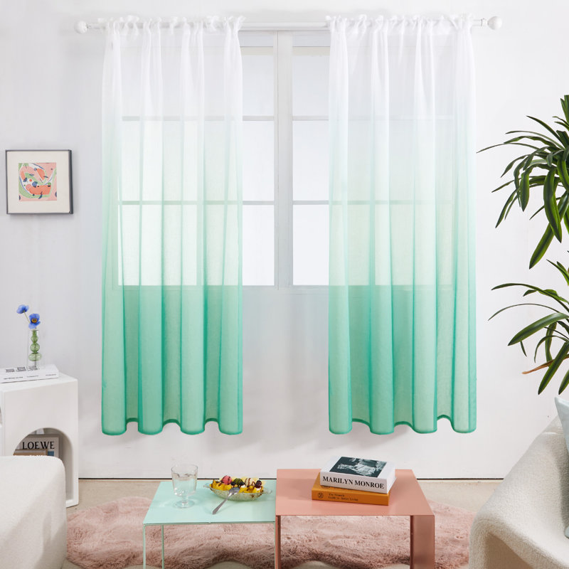 Zhejno Sheer Curtain Pair, Ice Green, 52" W x 72" L