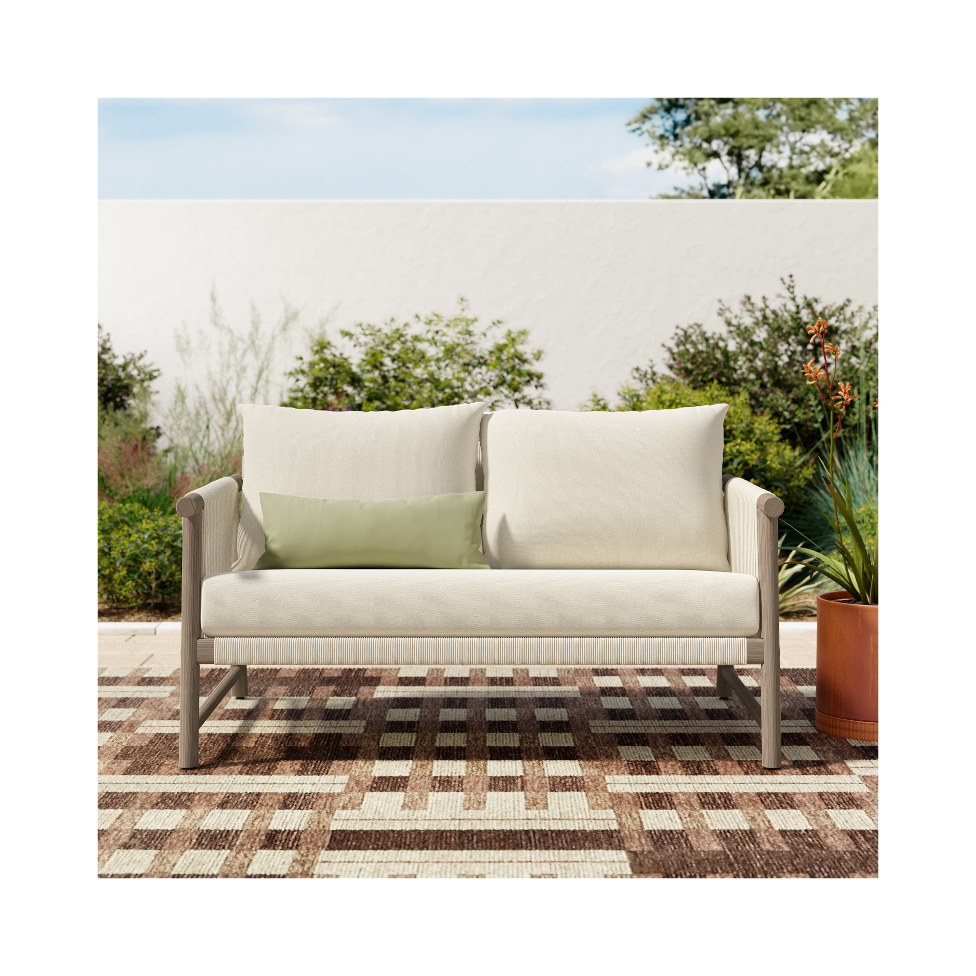 Naomie Acacia Love Seat With Rope Wicker