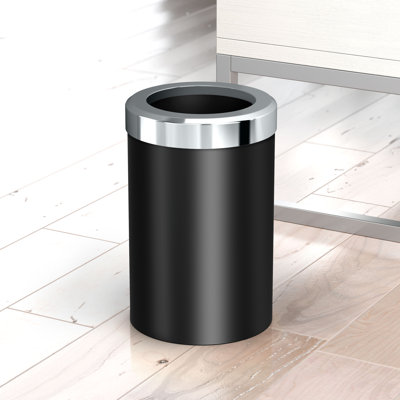 Latitude II Round Stainless Steel 2.9 Gallon Waste Basket | Open Top Trash Can With Removable Lid and Padded Base