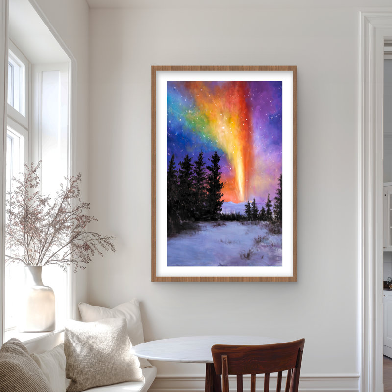 Aurora Borealis in the Forest - Snow Office Framed Print, 36" H x 24" W