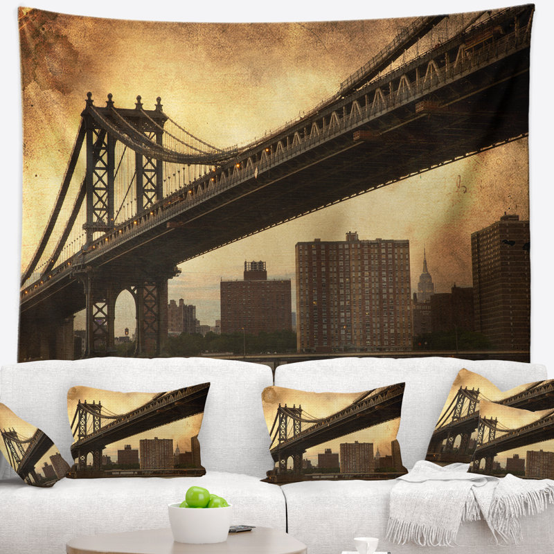 Photographie dark manhattan bridge tapisserie, H 50 po x l 60 po