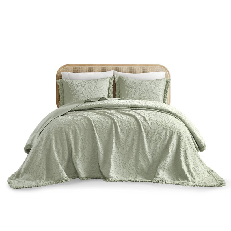 Elegant Sage King Bedding Set, Polyester Cotton Blend, Cozy Cottage Style