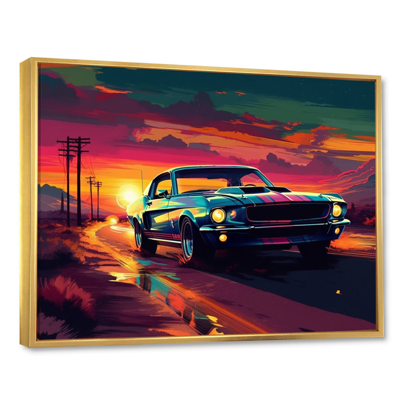 «Melody Car Muscle Car» par Marcelena, H 24 po x l 32 po x P 1 po, Cadre flottant doré