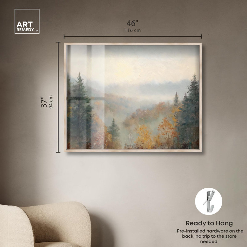 «Appalachian Mountains Shadowbox Print» par Art Remedy, H 37 po x l 46 po, Crème, crème