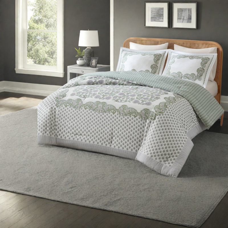 De literie à deux pièces, polyester grand coton riche, sauge maison florale