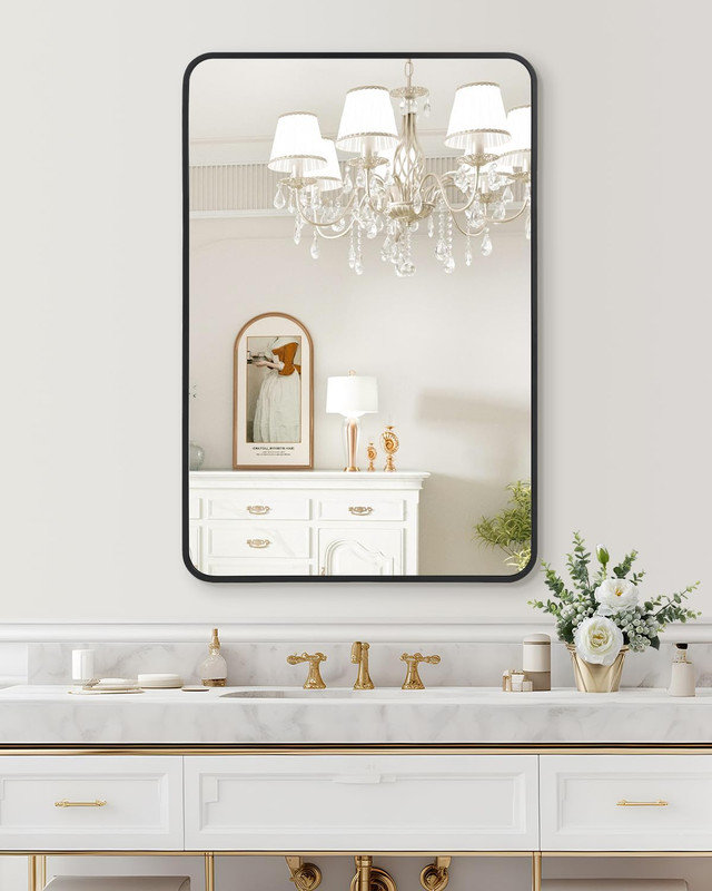 Metal Frame Mirror for Wall, Round/Rectangle Bathroom & Entryway Mirror Decor, Easy Install