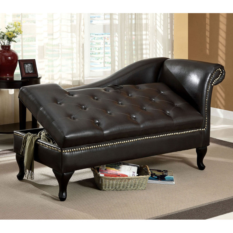 62.4" W Transitional Storage Chaise, Black
