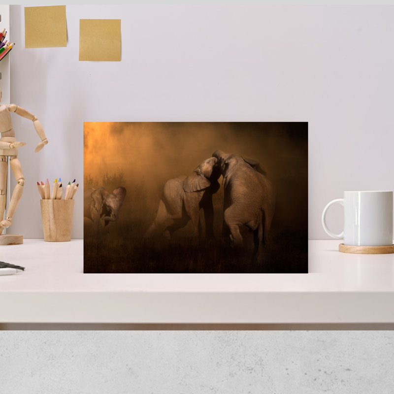 Playful African Elephants Dramatic Playful Contemporary Elephant Nature Wildlife Wall Art Print 1 Piece Wrapped Canvas Wall Art