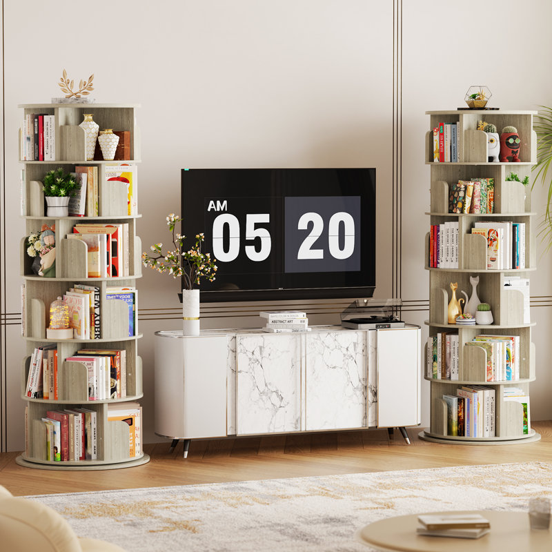 360° Rotating Bookshelf, 6 Tiers Corner Shelf, Rotating Bookcase For Bedroom, Living Room, White Wood