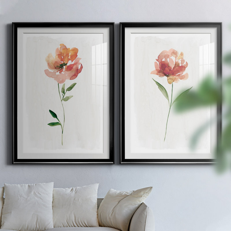 Happy Bloom I - ensemble de 2 reproductions d'art, H 26,5 po x l 73 po x P 1,5 po, H 31,5 po x l 47 po x P 1,5 po, Blanc