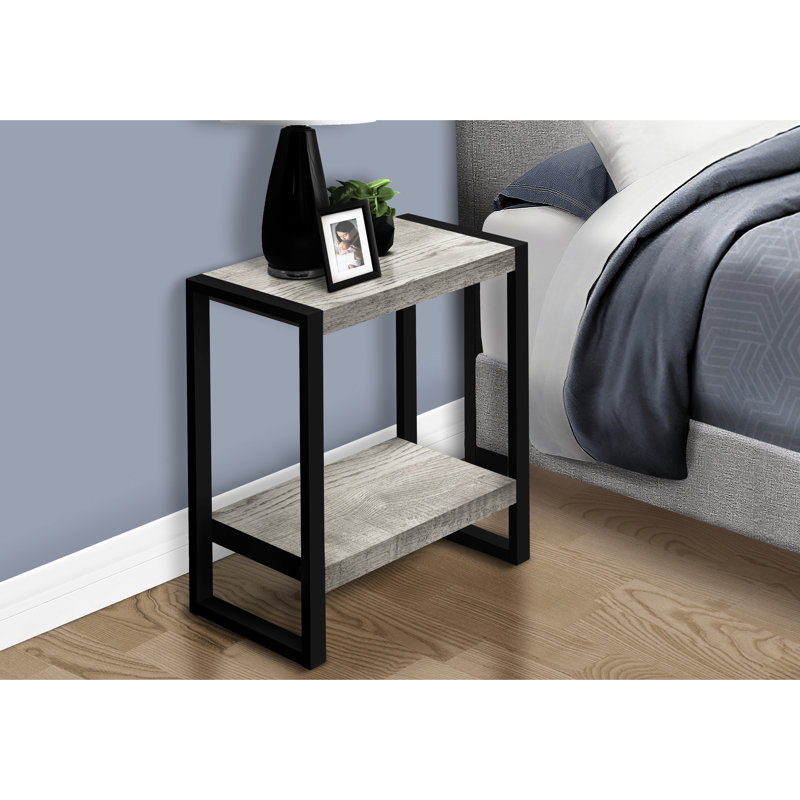 Table de bout industrielle 2 avec apparence de bois récupéré gris et pieds en métal noir, support de finition de 12 po de largeur pour la table de chevet