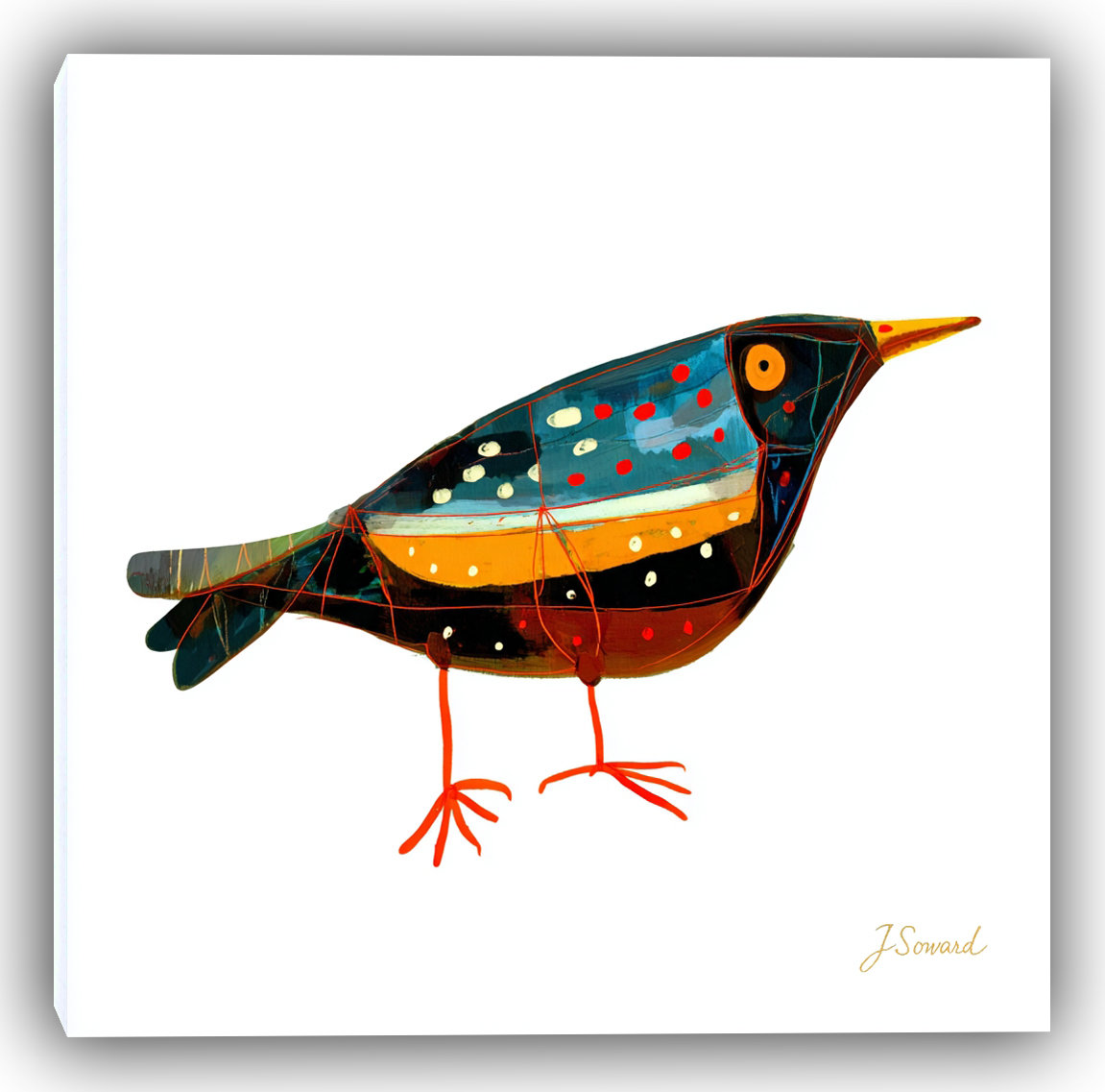 Winston Porter Patchwork Finch - Modern Abstract Bird Painting | Wayfair