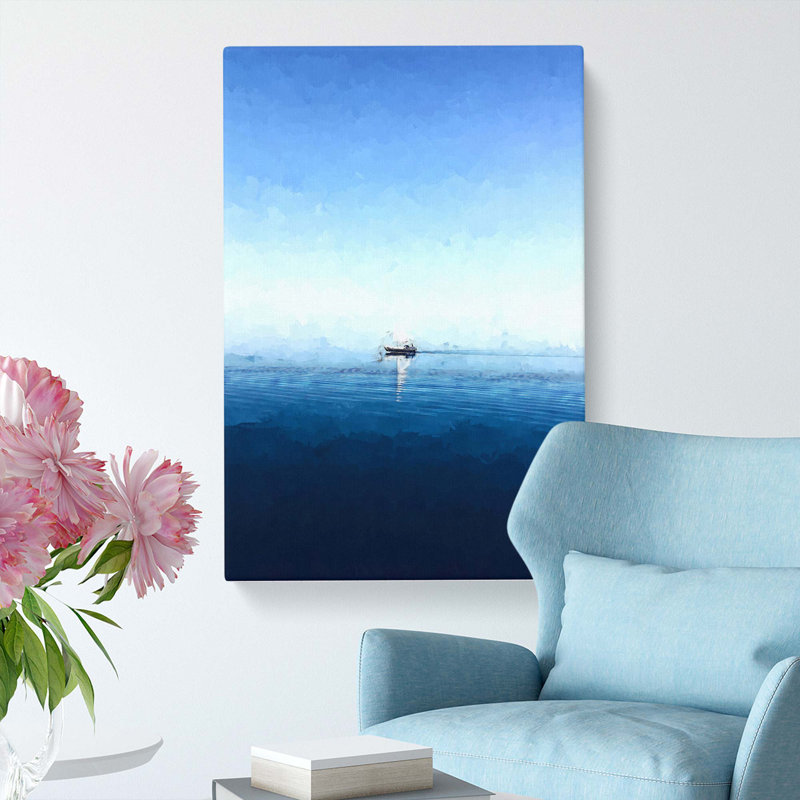 Solo Sailing Boat Across The Sea In Abstract - Wrapped Canvas, 50cm H x 35cm W x 3cm D