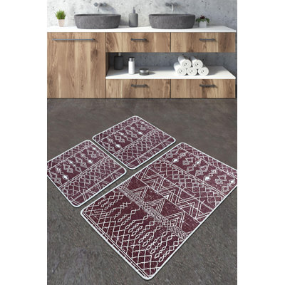Ensemble luxueux de tapis de bain (3 pièces), rouge et blanc, 23,6 po x 39,4 po et 19,7 po x 23,6 po | 100% polyester, 700 g / m², hauteur des poils de 0,4 po | Antibactérien, antidérapant, lavable à la machine, parfait pour les salles de bain élégantes