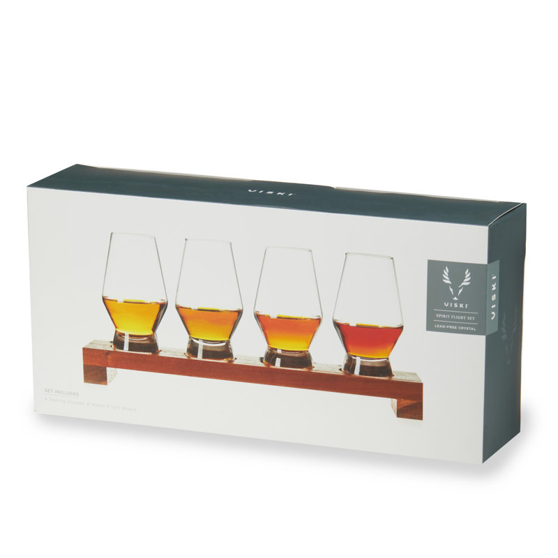 Viski Lead-Free Crystal Tasting Flight Kit with Wooden Tray
