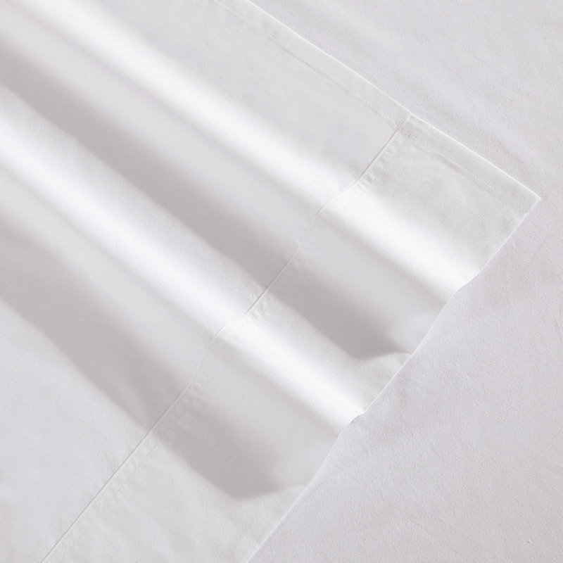 Ensemble de draps en percale de coton Tommy Hilfiger, Ensemble de draps pour grand lit avec 2 taies d'or, Blanc