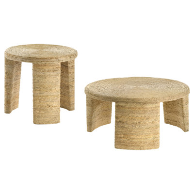 Davyd 2-Piece Rattan Coffee And End Table Set Natural