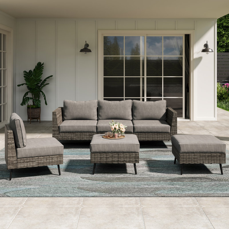 Gurshawn Wicker Sectional Seating Group with Cushions, Gray