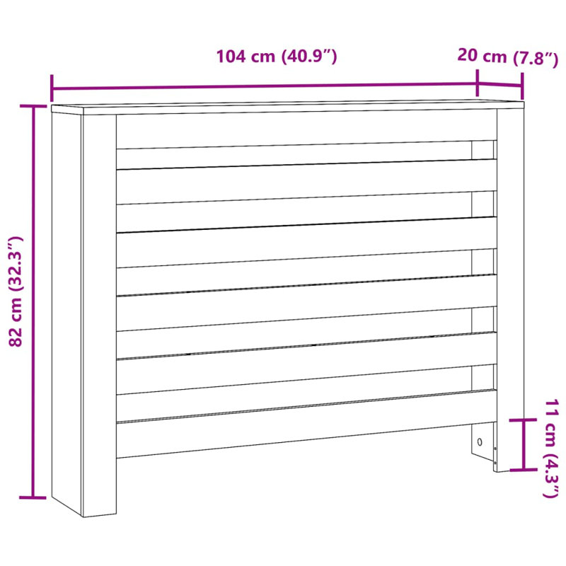 Vidaxl Radiator Cover Engineered Wood, Sonoma Oak, Horizontal Slats, 104 x 20 x 82 cm