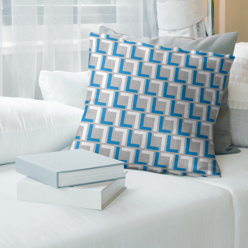Housse de coussin Carolina, Gris clair / bleu / blanc, 18" x 18", Croisé en coton