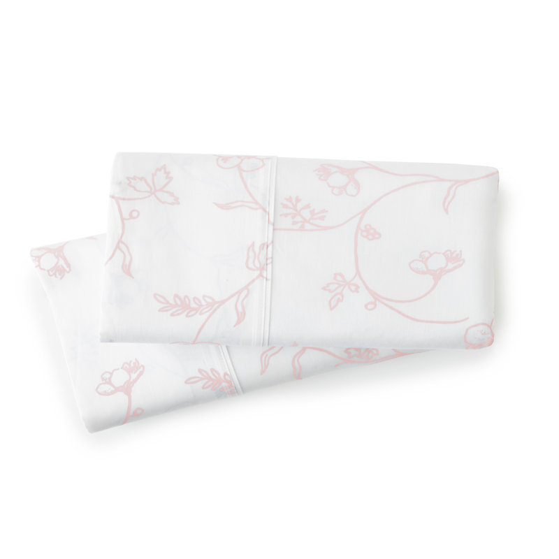 Taie d'oreiller 100% coton Lockport à densité de tissage 300 fils, Très grand, Blanc / Rose pastel