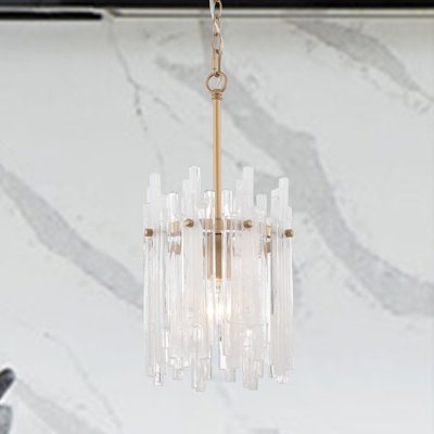 Westford 1-Light Shiny Bronze Drum Chandelier with Clear Glass Bars