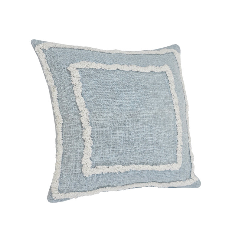 Sky Blue and White Tufted Square Throw Pillow, 20 in
