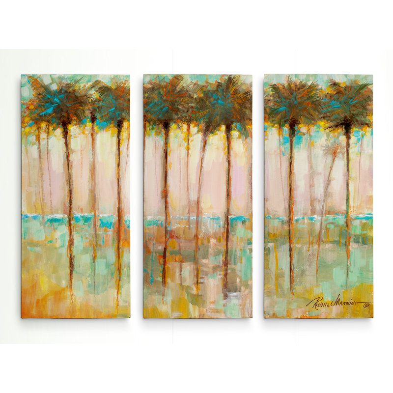 «Palms at Dusk», reproduction de peinture à l'acrylique à multiples images sur toile tendue avec châssis, H 24 po x l 36 po