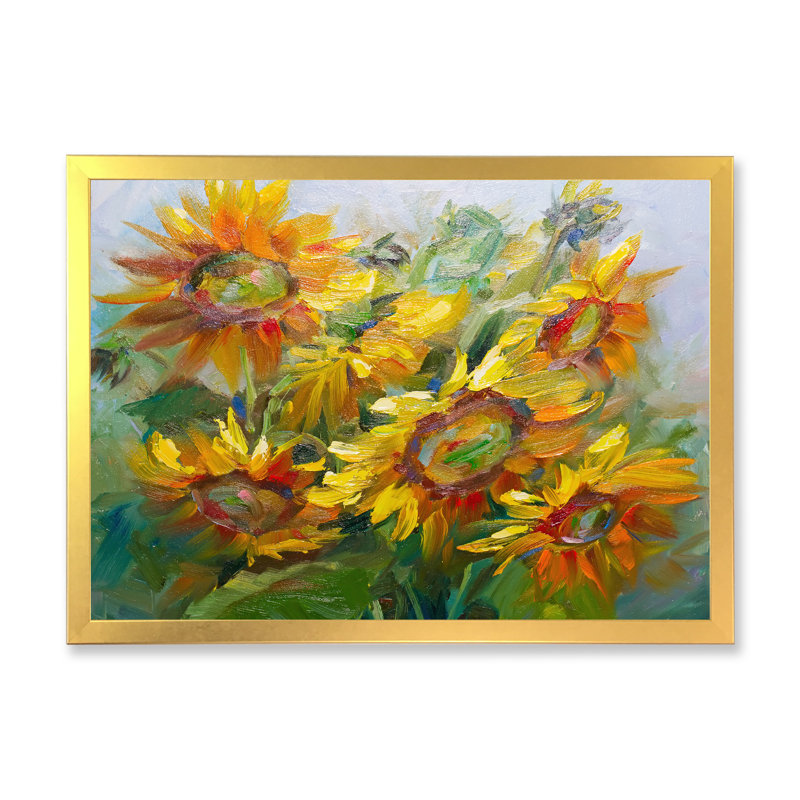 Tournesol jaune - reproduction sur toile, H 24 po x l 36 po x P 1 po, Cadre doré à coins fermés