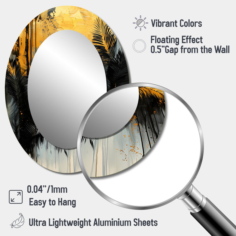 Minimalisme Ferns Golden Tropical Symphony IV - Miroir mural traditionnel ovale, 40 po x 30 po