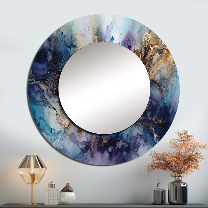 «Raevin», mauve captivant, encre liquide I - miroir en marbre, miroir mural décoratif doré, impression d'art en métal, Rond