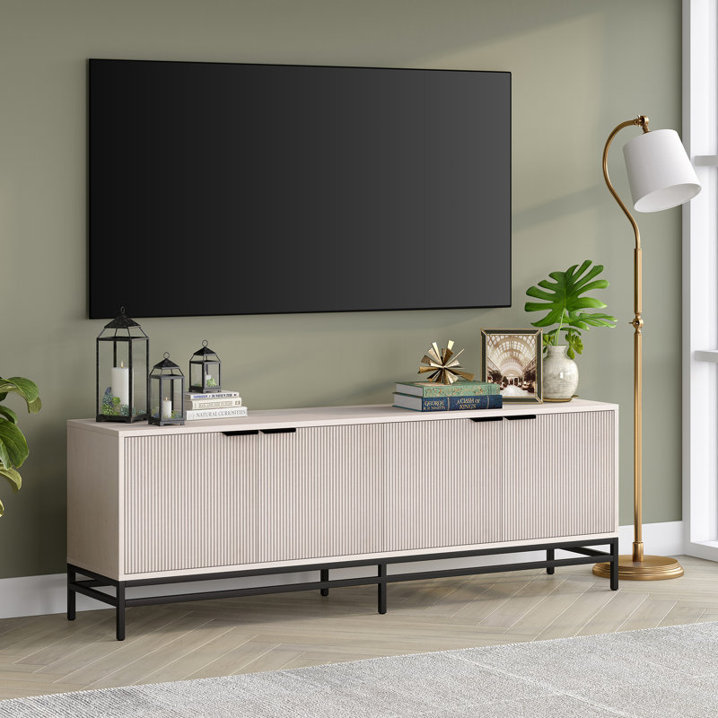 70" TV Stand for TVs up to 78" with Fluted Doors & Cable Management — Alder White Transitional Media Console for Living Room | Montello