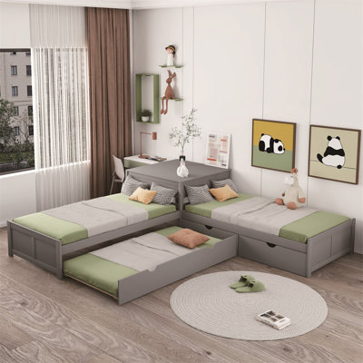 Twin L-shaped Platform Storage Bed