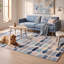 Tapis Clover moderne à rayures effet pinceau, bleu marine, turquoise, gris, crème et rose, lavable à la machine, antidérapant, à poils courts, pour l'intérieur et l'extérieur, adapté aux animaux domestiques, idéal pour le salon, la chambre, la salle à manger, l'entrée, le couloir ou le bureau.-806017911