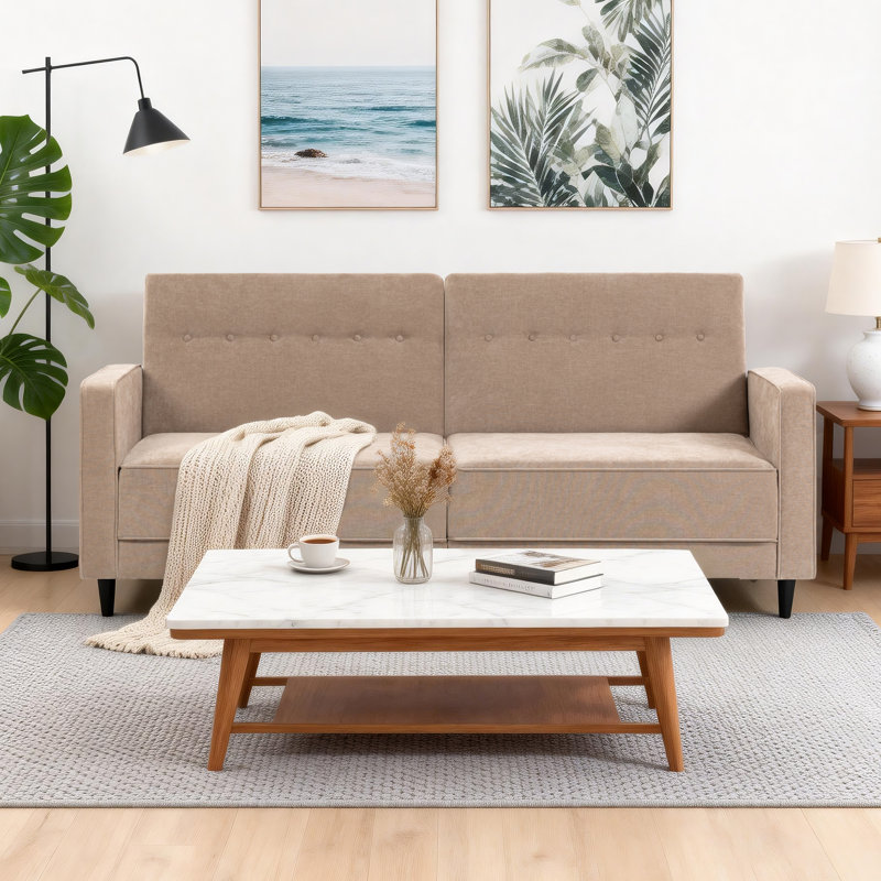 205.7cm Upholstered Convertible Sofa, Beige