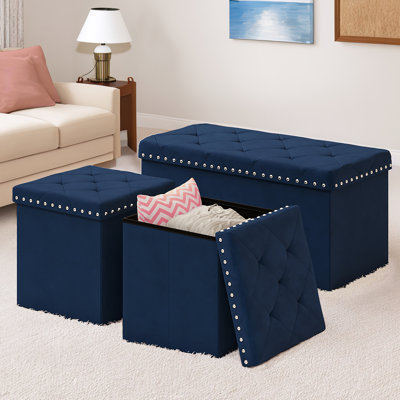 76.2cm Wide Velvet Tufted Square Solid Colour Cube Ottoman with Storage