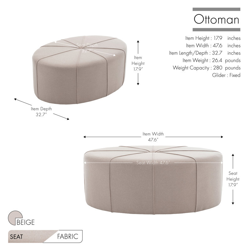 Repose-pieds de cocktail ovale de 47,6 po en tissu Wrought Studio ™ Alma, Tissu beige