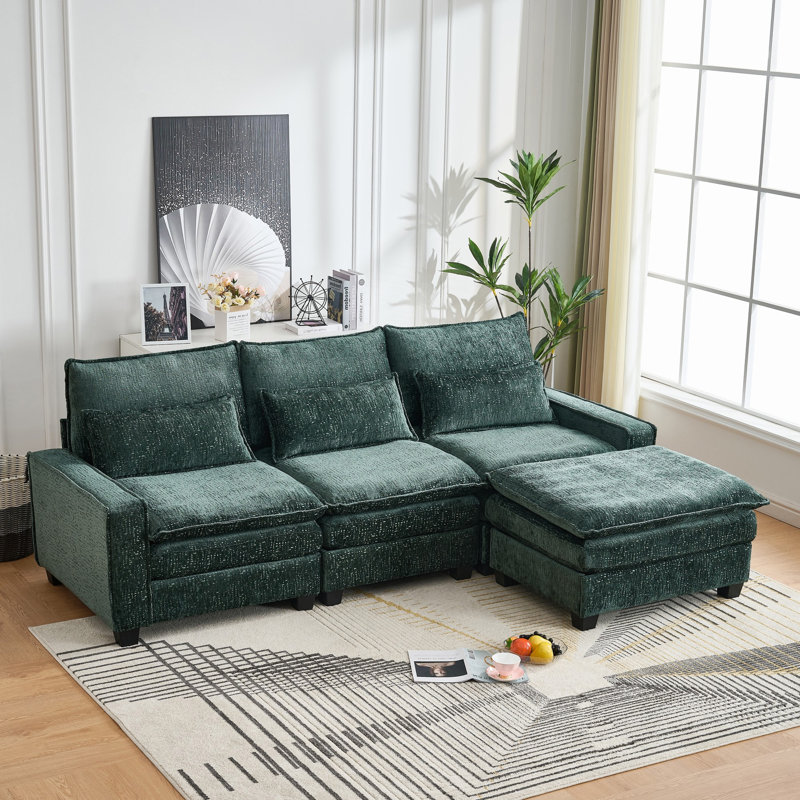 99-Inch Deep Seat Sectional Sofa, Green Chenille