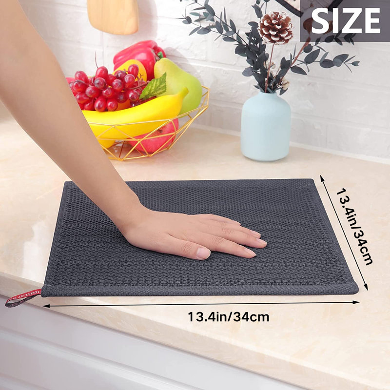100% Cotton Waffle Kitchen Towels, Set Of 6, Gray