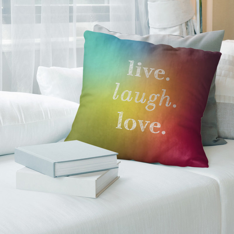 Oreiller de noël d’amour à rire live, 16 po x 1 po, Arc-en-ciel, Polyester/ Bourre en polyester